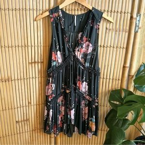 Free People Purple Haze Floral Printed Tiered Deep V Neck Tunic Top Dress M